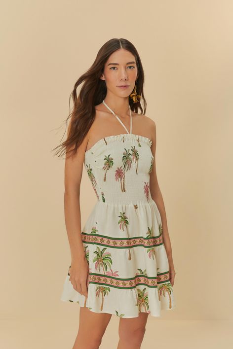 Vestido Curto Estampado Coqueirinhos De Verão