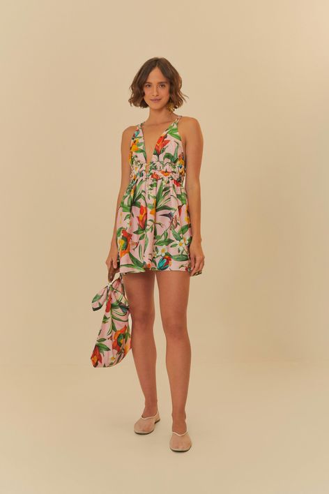 Vestido Curto Estampado Colagem Brasil