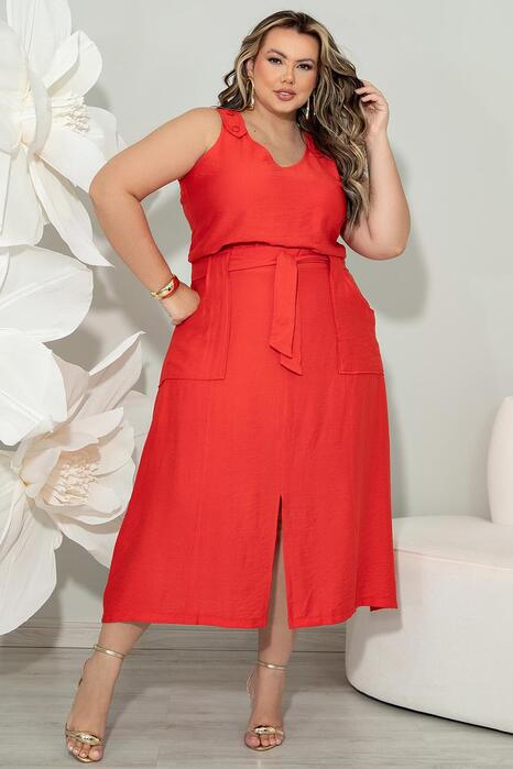 Conjunto Plus Size Saia Longa E Regata Vermelho