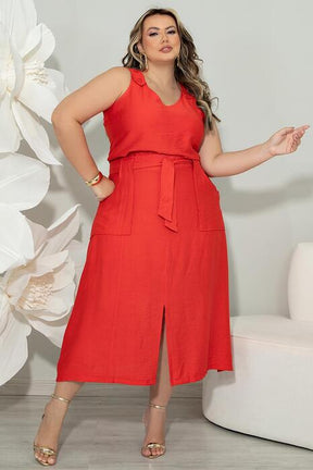 Conjunto Plus Size Saia Longa E Regata Vermelho